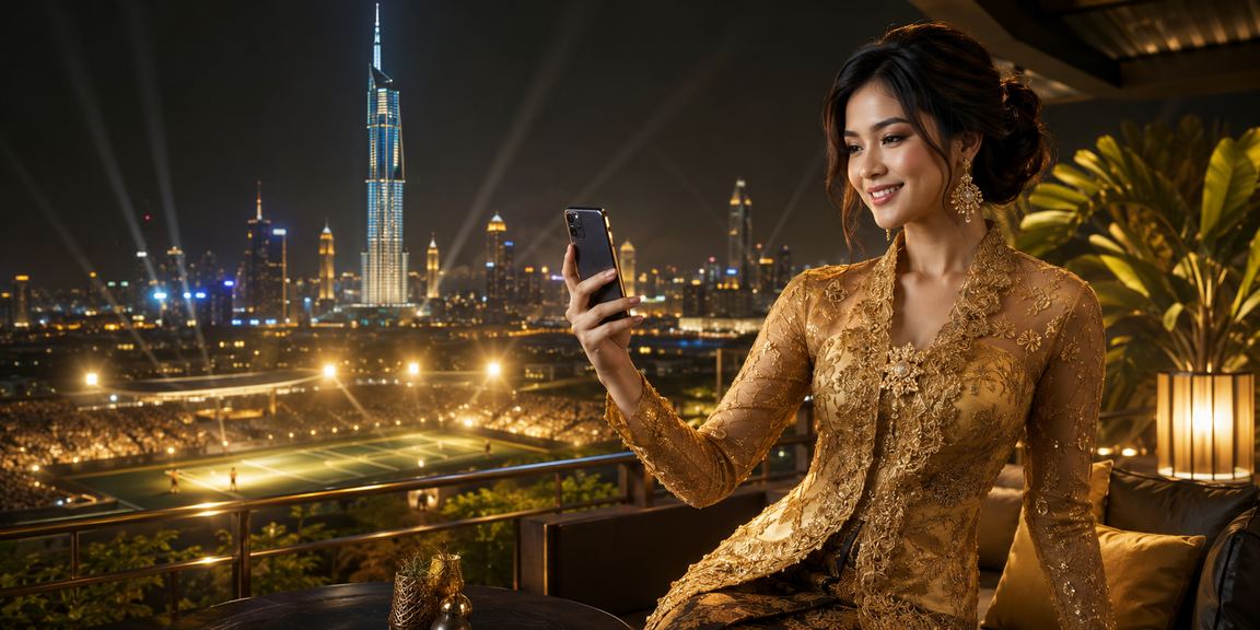 Kasino mudah alih Kuala Lumpur dengan pakaian kebaya menggambarkan hiburan digital Malaysia